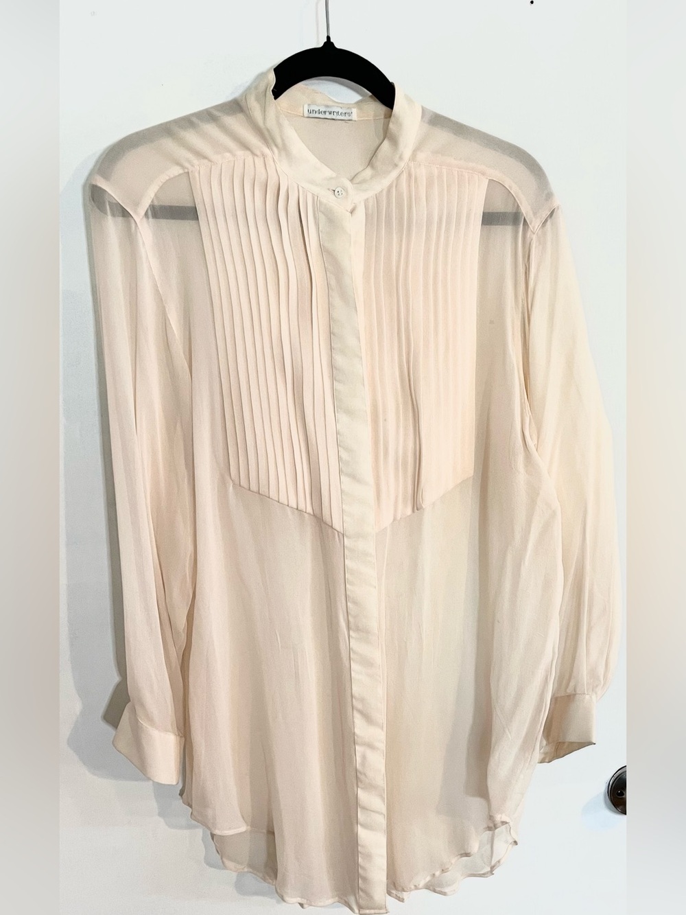 80’s Vintage Petal Pink Silk Chiffon Tuxedo shirt/tunic